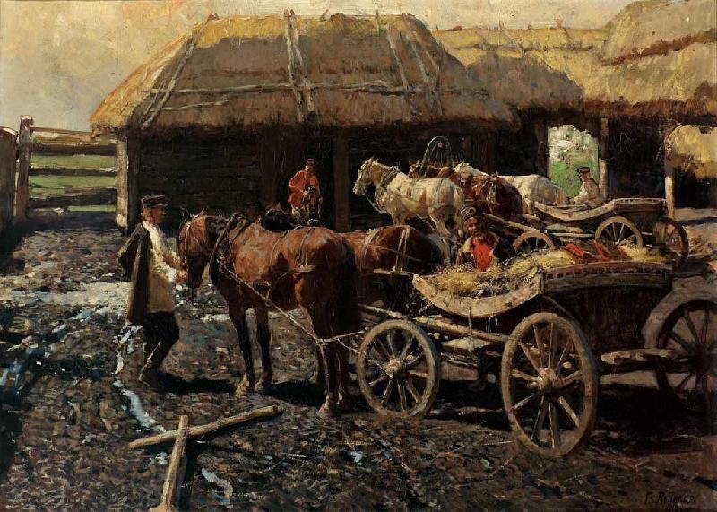 Franz Roubaud Poststation im Kaukasus oil painting picture